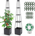 2 Pack Raised Garden Bed, Planter Boxes with Trellis 58.3'' Tomato Planters for Climbing Vine Vegetables Flowers Plants Self Watering Tomatoes Cage for Outdoor Patio Greenhouse