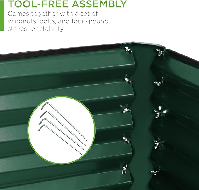 Best Choice Products 8x4x2ft Outdoor Metal Raised Garden Bed, Deep Root Planter Box for Vegetables, Herbs & Flowers, 478-Gallon Capacity, 100% Non Toxic Materials - Dark Green