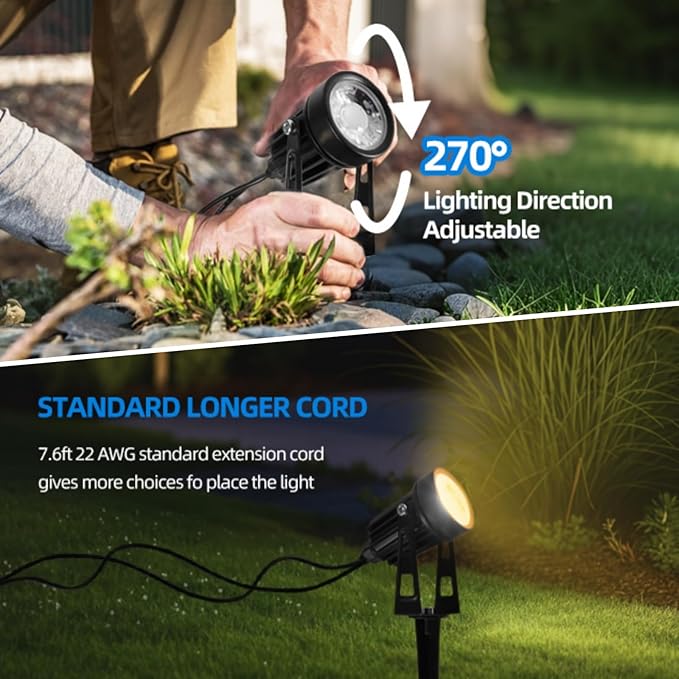All-in-One Low Voltage Landscape Lighting, Dusk to Dawn Transformer Timer, Waterproof Spotlights, Dimmable LED Outdoor Landscaping Lights Kit for Yard Backyard Tree House 24V (6 pack warm white)