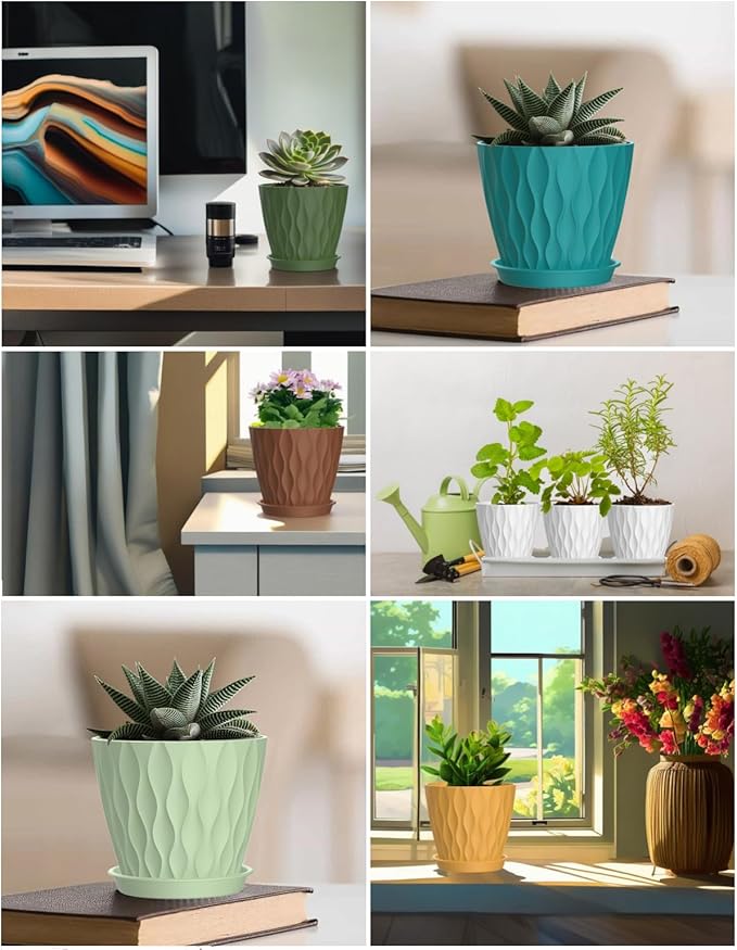 4 Inch Plant Pots, 6 Pack Indoor Flower Pots, Planters with Drainage Holes and Trays for Orchids, Violets, Succulents, Herbs, and Other Plants,Corolful