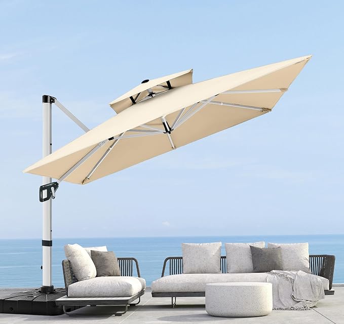 ABCCANOPY Patio Umbrella Cantilever Double Top Outdoor Offset Umbrella with 360° Rotation
