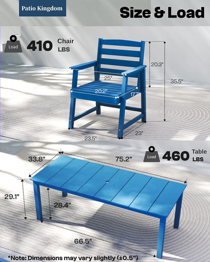 5-Piece Navy Blue Outdoor Dining Set for 4, 75.2'' HDPE Table with Umbrella Hole & Chairs, Weather-Resistant Patio Furniture for Garden, Lawn, or Poolside