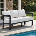 Outdoor Couch Aluminum Patio Furniture, 3-Seat All-Weather Metal Modern Patio Sofa with Washable Thick Cushion for Garden/Backyard/Porch, White