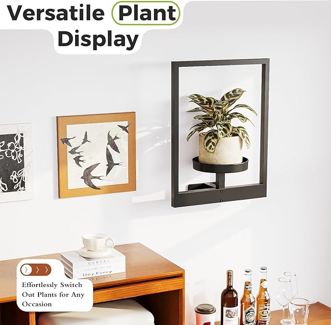 Bamworld Plant Stand Indoor Wall Decor Metal Plant Hanger Indoor Hanging Plant Holder Wall-Mounted Planters Outdoor Plant Rack Black 1 Pack (Patent Design)