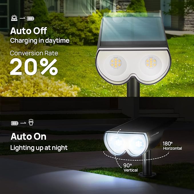 Solar Lights Outdoor Waterproof, Consciot 16 LEDs IP67 Spot Lights Outdoor, Auto On/Off Solar Landscape Spotlights, 2-in-1 Adjustable Wall Lights for Garden Yard Pathway, Cool White 4 Pack