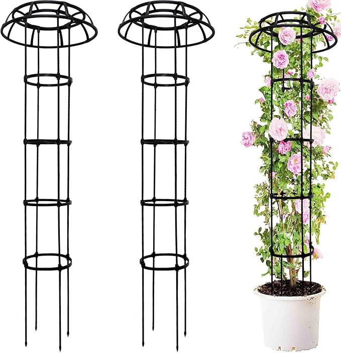 2-Pack 65-Inch Garden Trellis for Climbing Plants,Heavy-Duty Metal Obelisk with Mushroom Top,Stable Support for Potted Clematis,Tomato,Cucumber,Rose,Pea & Vine