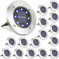 LYHOPE Solar Ground Lights Outdoor, 16 Pack 8 LED Solar Disk Lights Waterproof Garden In-ground Pathway Lights Landscape Lighting for Lawn,Yard,Deck,Patio,Walkway (Blue)