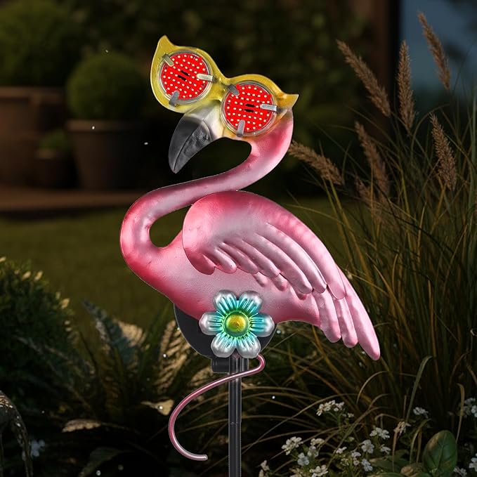 Solar Flamingo Yard Stakes 39.7" with Red Moving Eyeballs, Flamingo Solar Lights Outdoor for Pathway Patio Lawn Ornaments Garden Stakes