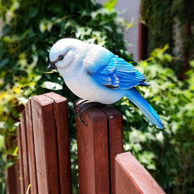 Garden Bird Statue Flower Pot Hugger Outdoor Decor for Tree, 6.7" Tall Resin Bird Figurine Plant Pot Decorations for Fence Balcony Patio Lawn Yard Ornaments (Blue)