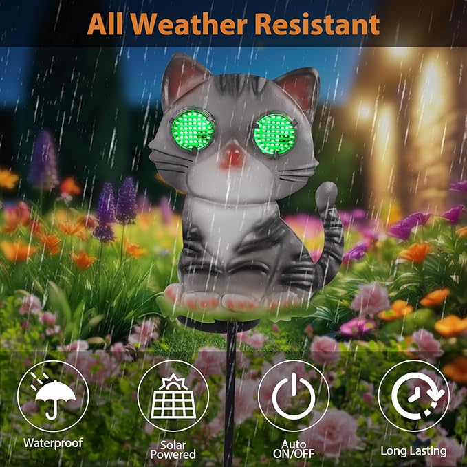 Cat Solar Garden Stakes 39.3inch with Decorative Green Moving LED Eyes, Cat Solar Lights Outdoor Garden Metal Yard Art for Outdoor Decor Lawn Ornament