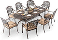 9-Piece Cast Aluminum Patio Furniture, Outdoor Dining Sets for 8 Include 87" Oval Patio Dining Table and 8 Stackable Chairs with Cushions & Umbrella Hole (Bronze)