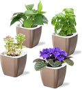 4 Pack Self Watering Pots 4-inch Decorative Flower Planters for Indoor Plants Modern Square planters for Small Plants Window Sill Planters for Succulents, African Violets, Herbs(Sliver Gold)