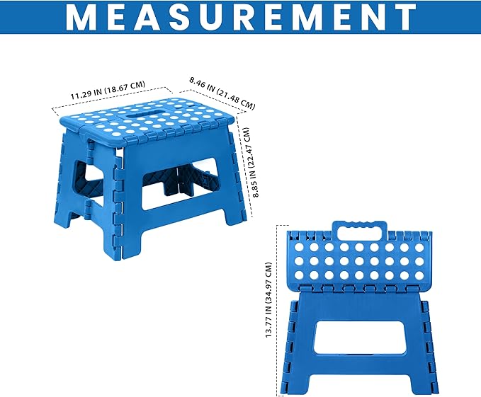Utopia Home Folding Step Stool with Handle – 9 Inch Anti Slip Collapsible Stool – Holds Up to 300 lbs – Sturdy Plastic Step Stool Foldable for Kitchen, Bathroom and Home Use (2-Pack, Blue)