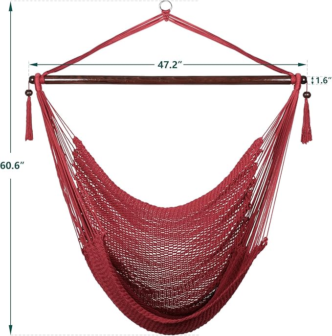 Bathonly Large Hammock Chair with Spreader Bar, Caribbean Hammock Swing Chair, XL Hammock Chair Outdoor Indoor, 330 LBS Weight Capacity, Red