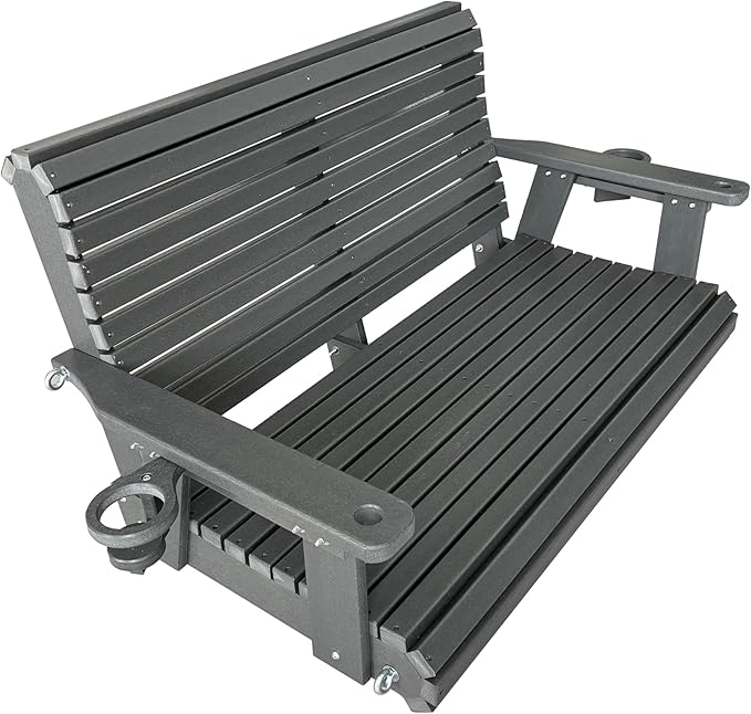 HDPE Porch Swing with 18/8 Stainless Steel Bolts, Ergonomic Design, Ultra Weather-Resistant, Heavy Duty 1200 LBS, for Outdoor Patio Garden Yard (Gray)