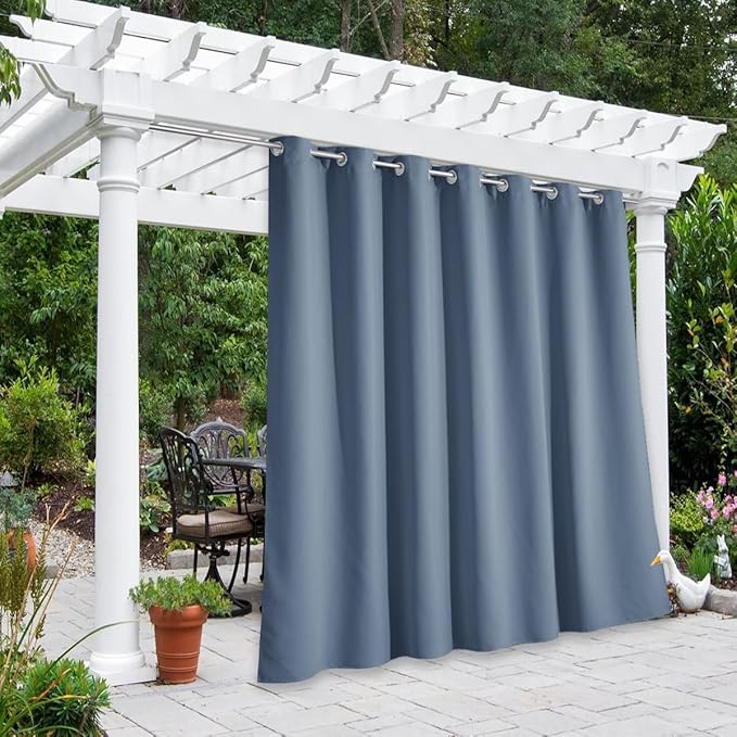 NICETOWN Outdoor Curtains for Patio W100 x L95 inch 2 Pieces, Sun Blocking Screen Shades 100% Privacy for Porch, Pergola, Lanai, Outside Deck, Weatherproof Blinds for All Season, Stone Blue