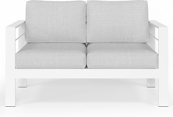 Solaste Outdoor Loveseat Aluminum Patio Furniture Sofa, All-Weather Metal Outdoor Couch with Cushions,Light Grey
