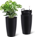 GarveeLife Set of 2 Tall Planters for Outdoor Plants, 22 in Large Planters for Outdoor Indoor Plants with Water Level Monitor ＆ Inner Bucket, Automatic Watering, for Porch, Patio, Backyard, Black