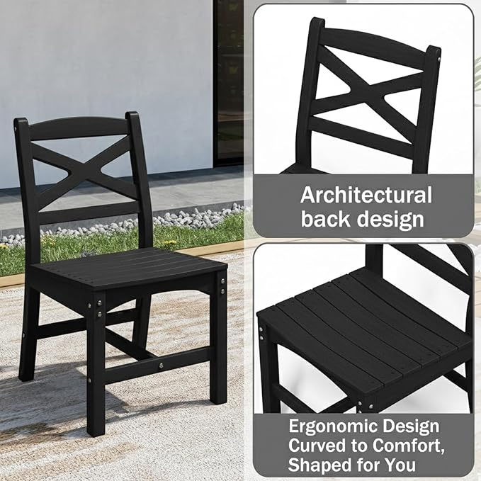 Outdoor Dining Set, HDPE 9-Piece Patio Table and Chairs Set, All-Weather Outdoor Dining Table Set for 8 with Umbrella Hole, Durable Patio Furniture Set with Chairs,Black