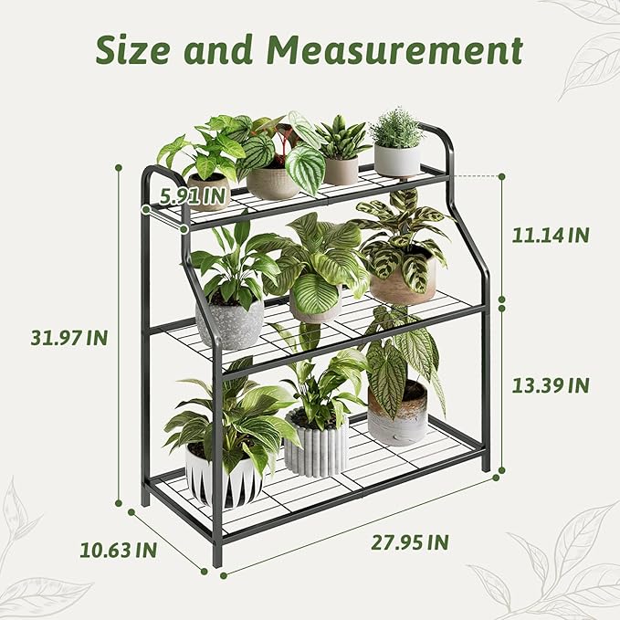 Plant Stand Outdoor 3 Tier Plant Stand Metal Plant Stands Waterproof Plant Holder Rack for Indoor Use Robust Flower Stand Plant Shelf for Living Room Balcony Garden Black