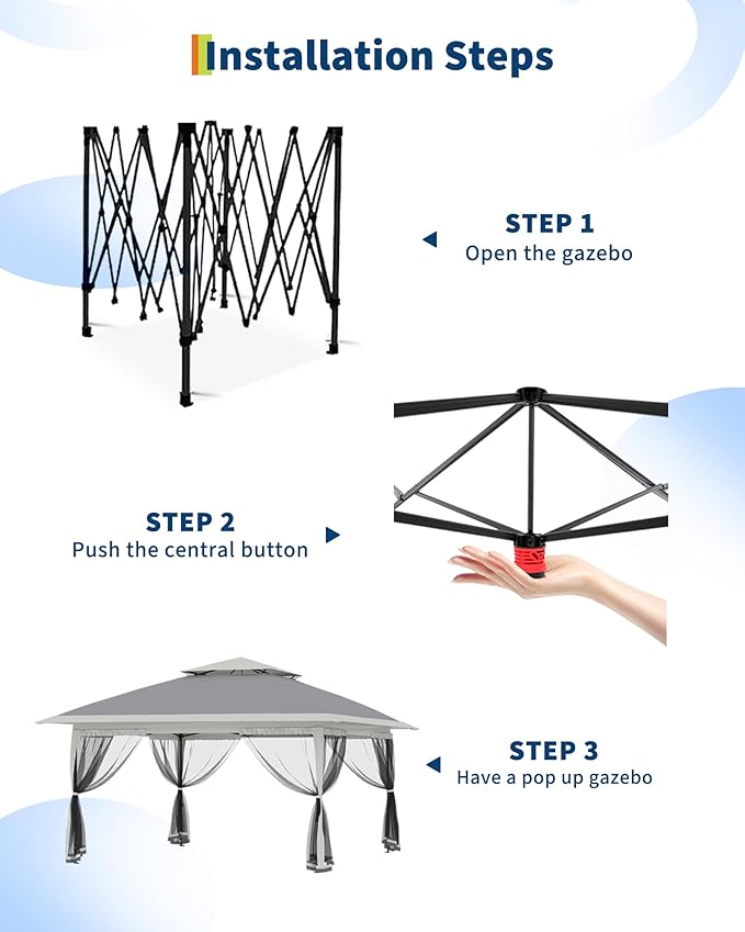 Canopy Tent 12x12 ft, Pop Up Gazebo One-Push Setup with 4 SandBags for Backyard Parties and BBQs, Mosquito Netting & Height Adjustable - Grey