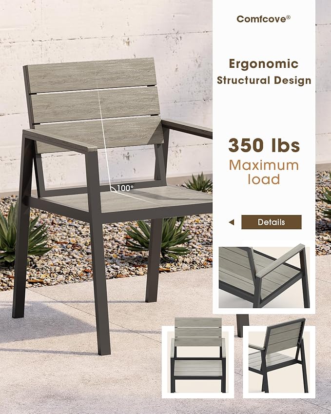 Outdoor Patio Dining Set for 4，Aluminum & HDPS Patio Table and Chairs Set with Umbrella Hole, Modren 5 Peice Patio Furniture Set, All-Weather Dining Table and 4 Chairs (Classic Gray)