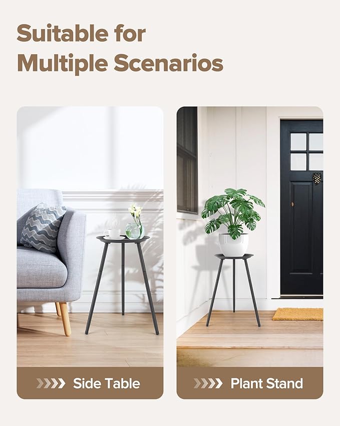 Tall Plant Stand Indoor, Metal Mid Century Indoor Plant Stands, Adjustable Height Plant Table for Flower Pots, Stable Plant Holder with Raised Design, Small Side End Table Black, 11.6"x20.6"