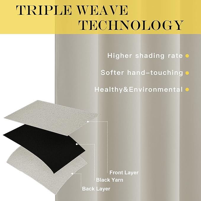 NICETOWN Blackout Natural Curtain for Living Room - Thermal Insulated Solid Grommet Sound Reducing Energy Saving Window Drape for Bedroom/Dining Room, 1 Panel, W66 x L90