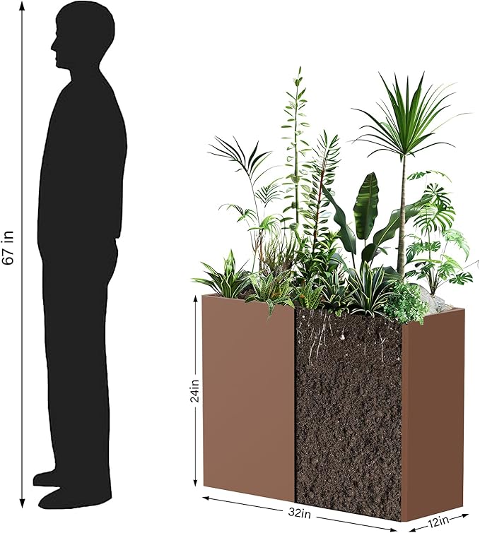 Rectangular Planter Box with Removable Insert Shelf - 32x12x24 Inches Large Size Planters for Patio, Yard, Terracotta