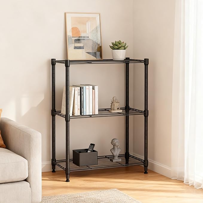 450 lbs Steel Storage Shelving 3-Tier Utility Shelving Unit Steel Organizer Wire Rack for Home,Kitchen,Office (11.8" D x 17.7" W x 26.3" H)