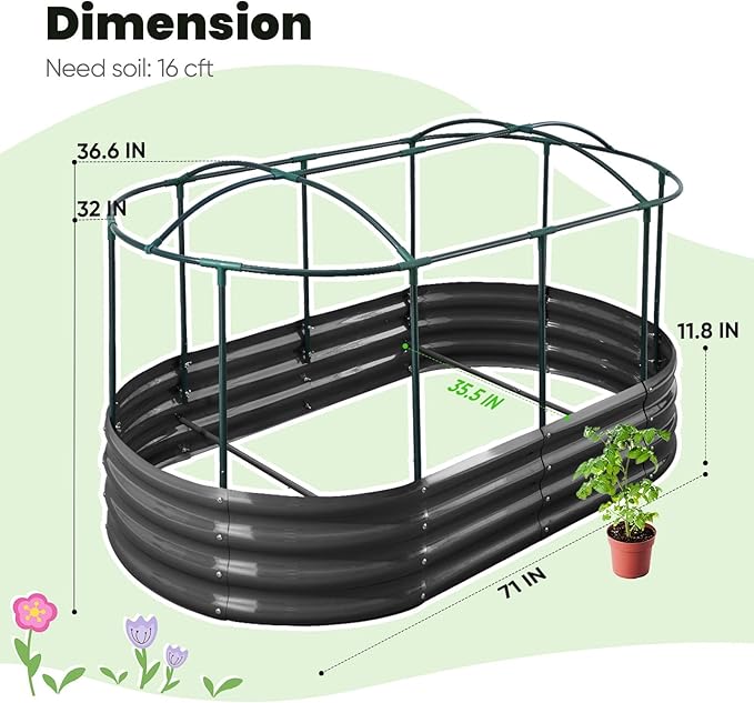 KING BIRD Raised Garden Bed with Cover Galvanized Oval Planter Garden Box Outdoor for Gardening, Vegetables, Flowers, Clear