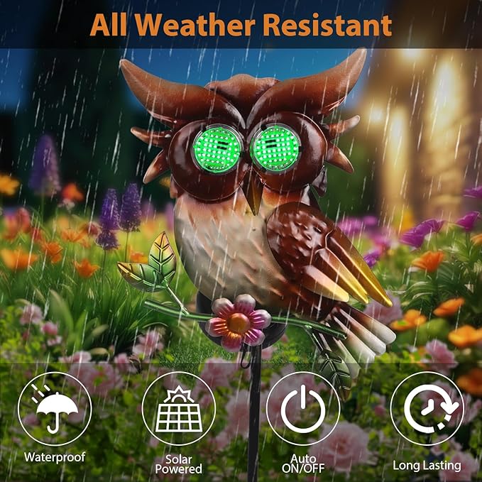Solar Owl Garden Stakes Decorative with Moving LED Eyes Lights, 39.7" Owl Solar Lights Outdoor Garden for Pathway Patio Yard Metal Art