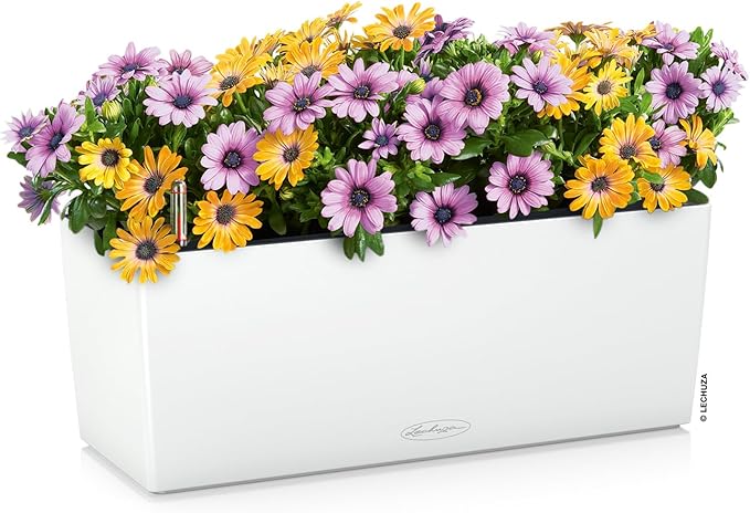 Lechuza BALCONERA Color 50 White, Self-Watering Window Box (Railing Planter), H7.5 L19.7 W7.5 in