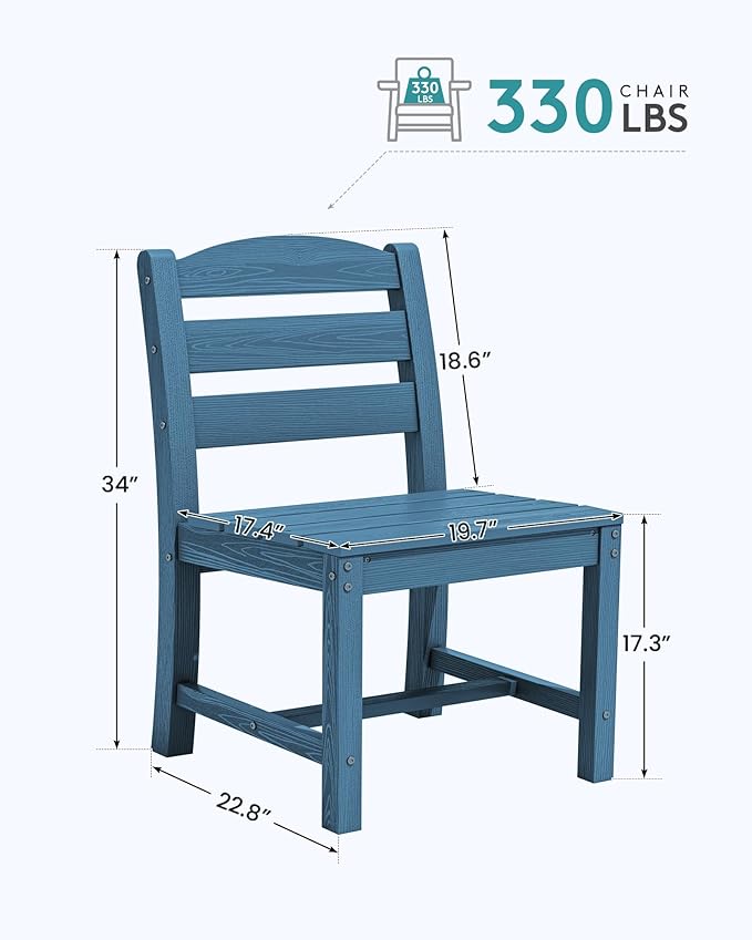 SERWALL Outdoor Dining Chairs Set of 4, All-Weather HDPE Patio Chair with 19.7" Widened Seat, for Backyard, Garden, Blue