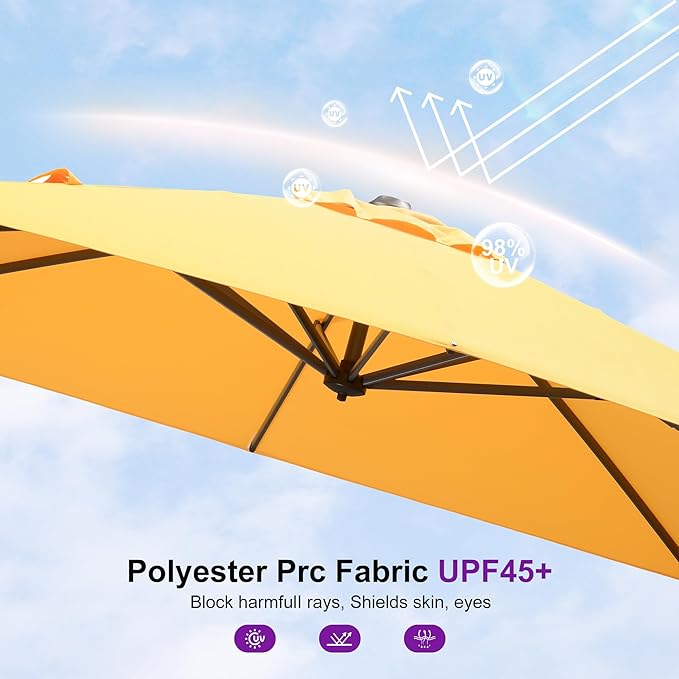 PURPLE LEAF 8' X 8' Patio Umbrella with Steel Plate Base for Pool 7' High Offset Outdoor Cantilever Umbrella Swimming Pool Umbrella with 360°Rotation for Poolside Yellow