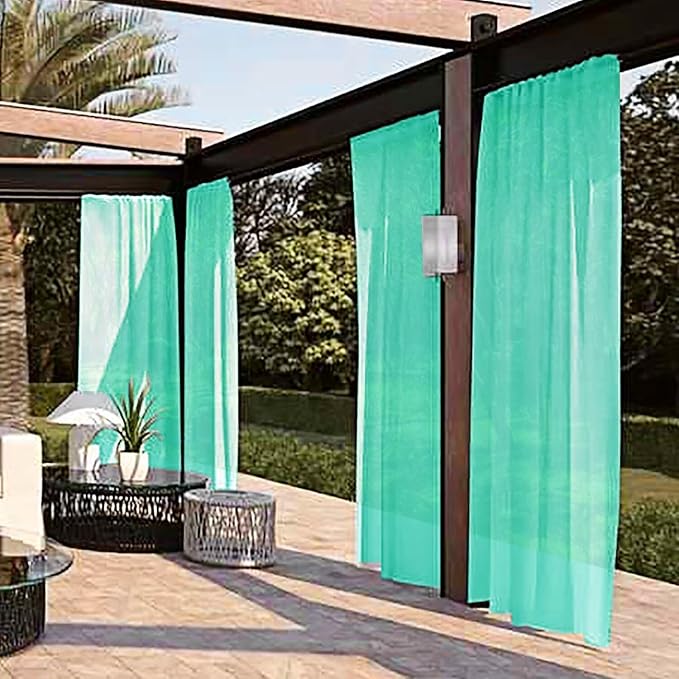 SpaceDresser Waterproof Outdoor Sheer Curtains for Patio - 4 Panels Rod Pocket Indoor Voile Sheer Curtain for Living Room,52W x 84L inch, Turquoise