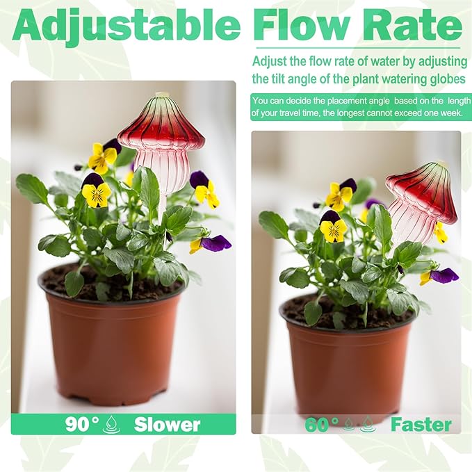 4 PCS Glass Mushroom Plant Watering Globes, 230 ML Large Self Watering Planter Insert Automatic Plant Waterer Bulbs Spikes Plants Water Stakes with Rubber Stopper for Indoor Outdoor Plants