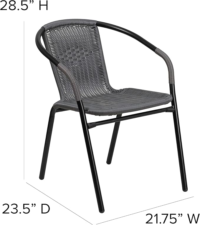 Flash Furniture Lila Modern Rattan Indoor/Outdoor Stackable Dining Chairs, Stacking Rattan Bistro Chairs for Patio or Restaurant, Set of 4, Gray