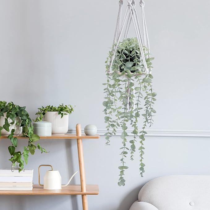 COCOBOO 2 Pcs Artificial Eucalyptus Plants Shelf Hanging Fake Plant in Pot for Wall Bedroom Home Patio Indoor Outdoor Decor