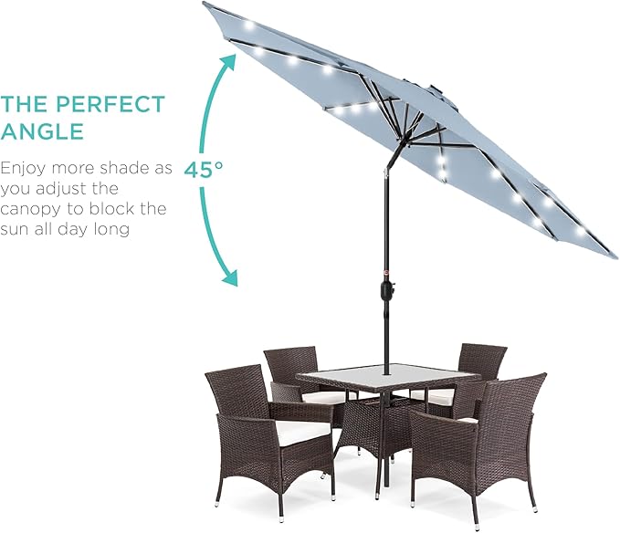 Best Choice Products 10ft Solar Polyester LED Lighted Patio Umbrella w/Tilt Adjustment and UV-Resistant Fabric