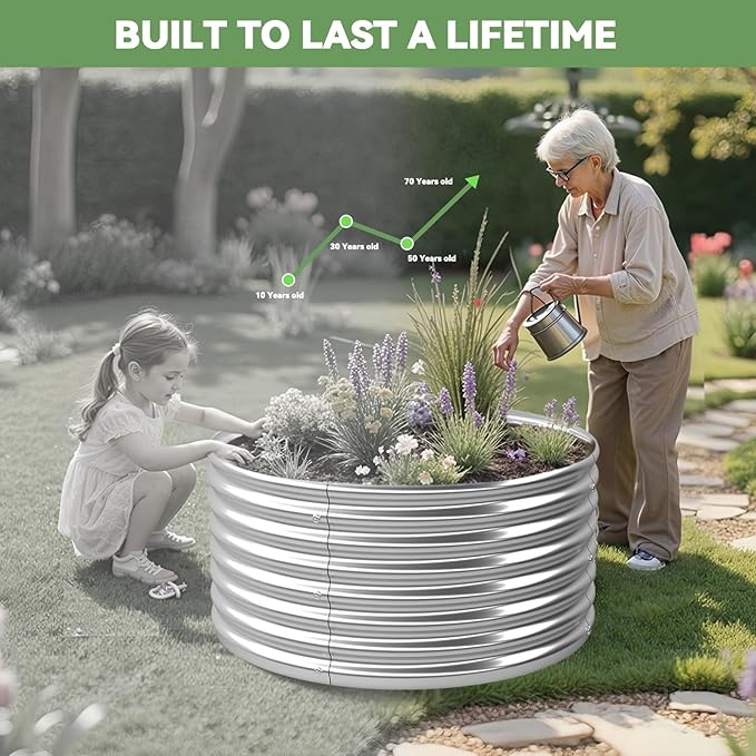 4 Pack Tall 2x2x2FT Round Raised Beds for Gardening, Corrugated Galvanized Steel Raised Garden Bed, Outdoor Metal Above Ground Garden Bed for Vegetables and Flowers