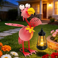 Solar Flamingo Statue with Lights,13in Tall Solar Flamingo Garden Sculptures, Birthday Gift for Woman Grandma Big Metal Decorative for Outdoor Patio Porch Ornaments Lawn Yard Balcony