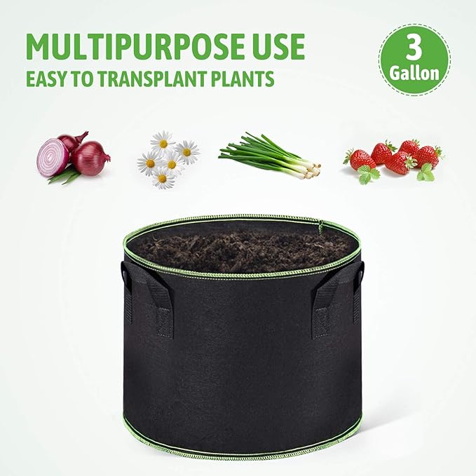 Delxo 10-Pack 3 Gallon Grow Bags Heavy Duty Aeration Fabric Pots Thickened Nonwoven Fabric Pots Plant Grow Bags with Handles