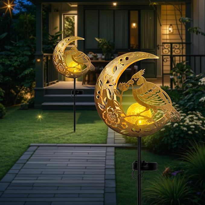 Solar Phoenix Bird Lights Outdoor - Moon & Mythical Bird Garden Stake Lights, Handcrafted Solar Powered Decor for Patio/Yard/Pathway, Weatherproof Landscape Lighting for Holidays & Special Occasions