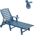 Carauci Lounge Chair Outdoor, HDPE Chaise Lounge with Wheels, 5-Position Adjustable Backrest & 2 Cup Holders Patio Lounge Chair, All-Weather Pool Sun Lounger for Poolside, Backyard, Blue