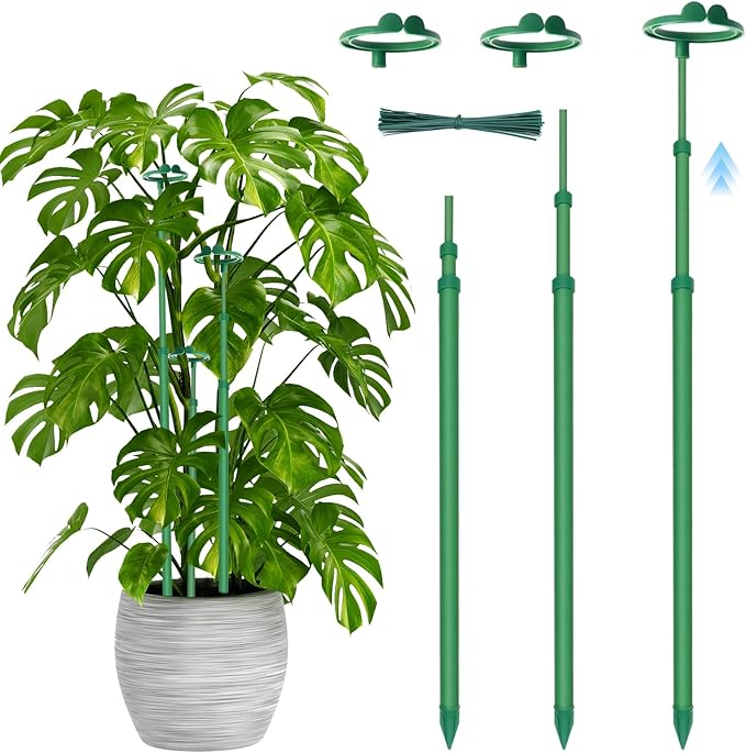 Telescoping Plant Stakes,3Pcs 17.9In to 42.3In Adjustable Monstera Plant Support Orchid Sticks with Clips, Plant Sticks Support Tall for Monstera,Orchids,Tomatoes,Vines & Indoor Outdoor Plants