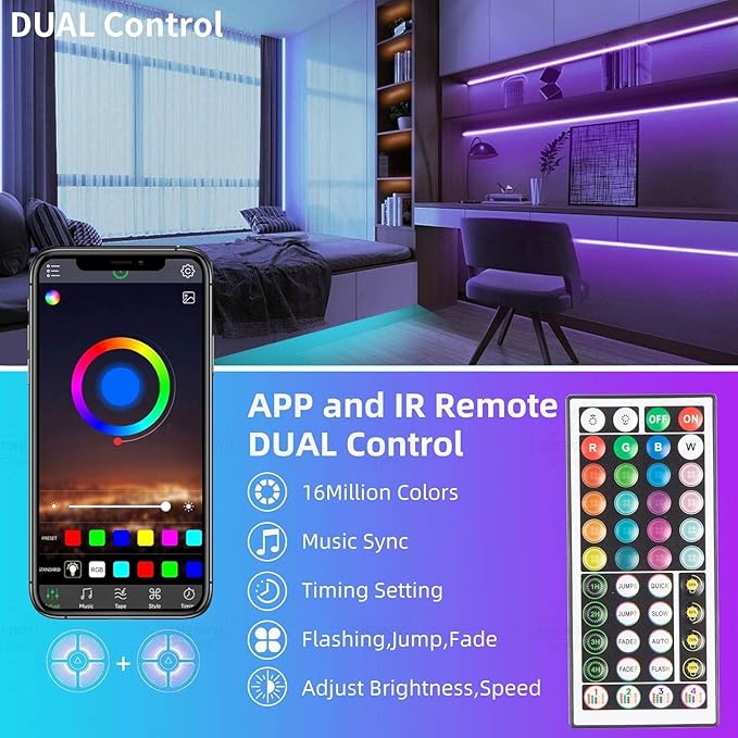 KSIPZE 32.8ft Led Strip Lights RGB Music Sync Color Changing Bluetooth Led Lights with Smart App Control Remote Led Lights for Bedroom Room Lighting