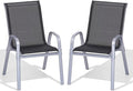 Patio Chairs Set of 2, Easily Set Up Stackable Outdoor Dining Chairs with High Back and Wide Seat, All Weather Breathable Outdoor Chairs Set of 2 with Metal Frame for Backyard Deck Pool, Black