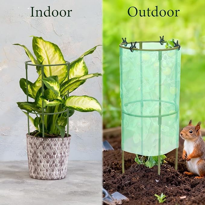 17.7" H Plant Support Stake Cage, Round Plant Support Garden Flower Stakes with Plastic Protective Film, Plant Cages for Indoor Outdoor Small Plants,Tomato, Peony, Hydrangea
