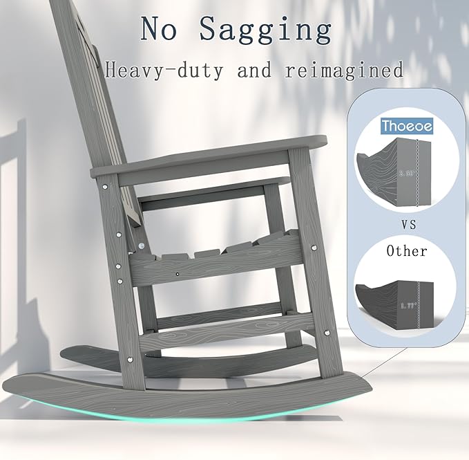 Oversized Rocking Chair Set of 8, Outdoor Rocking Chair for Adults, All Weather Resistant Porch Rocker for Lawn Garden, Grey
